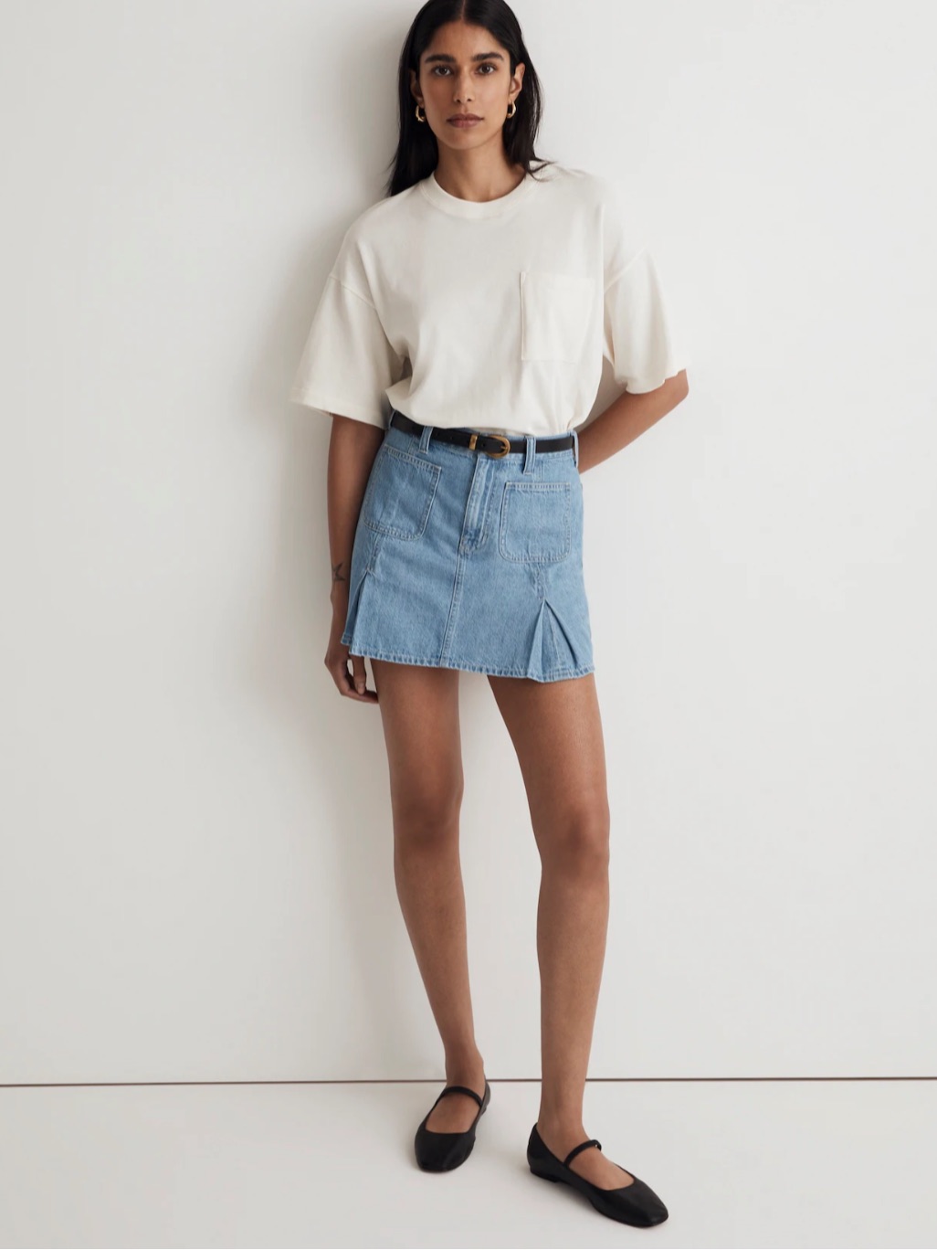 Madewell Pleated Denim Mini Skirt In Light Wash 100% Cotton Size 28 Waist